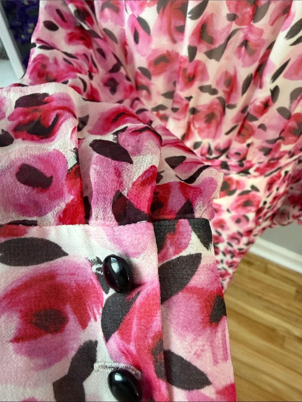 kate spade Pink and Fuchsia Floral Tie-Neck Long-Sleeve Dress